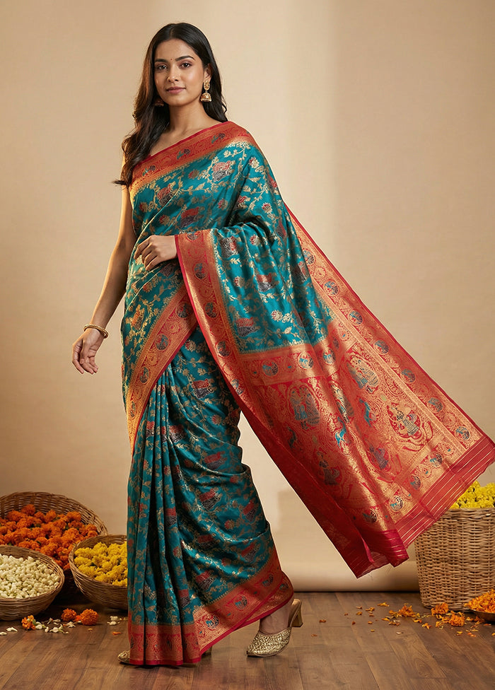 Green Dupion Silk Saree With Blouse Piece