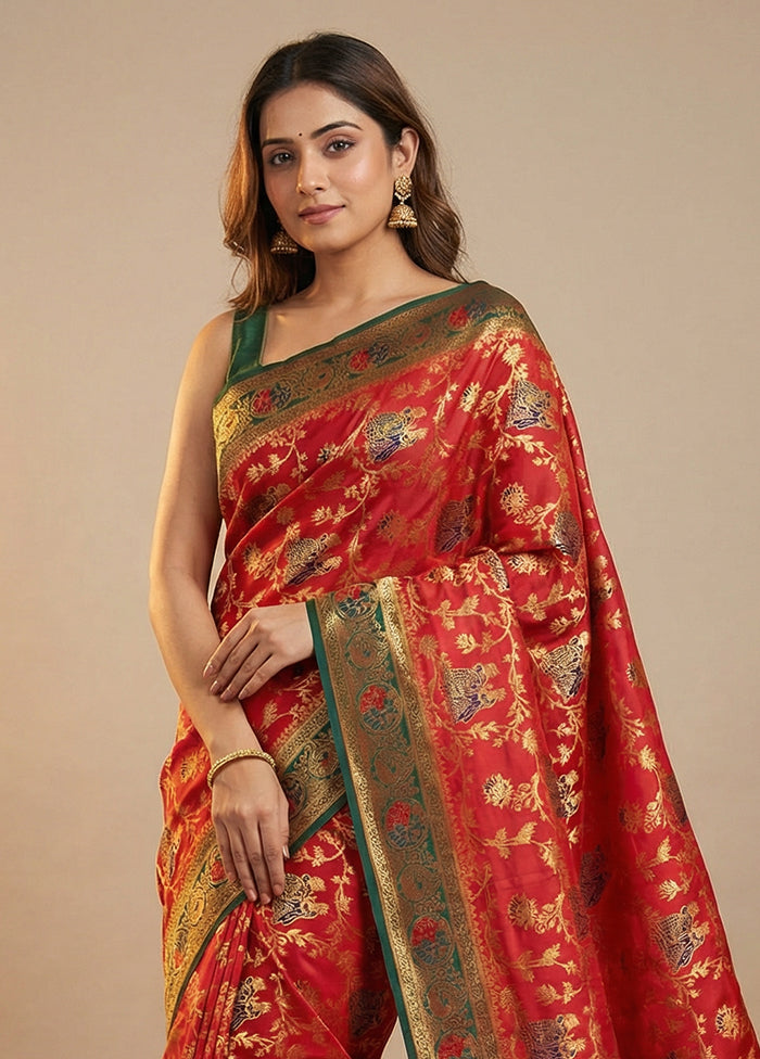 Green Dupion Silk Saree With Blouse Piece