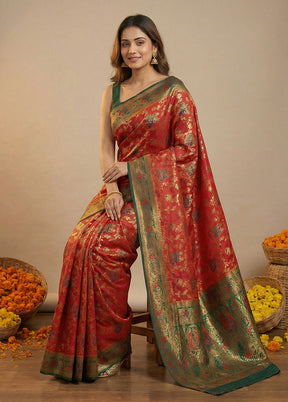 Green Dupion Silk Saree With Blouse Piece