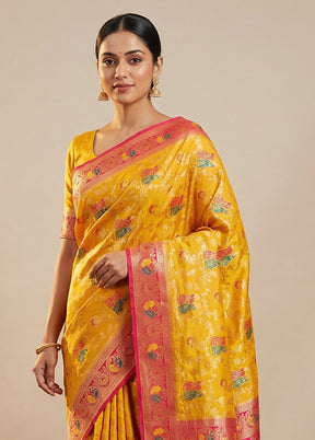 Yellow Dupion Silk Saree With Blouse Piece