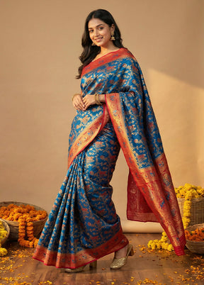 Blue Dupion Silk Saree With Blouse Piece