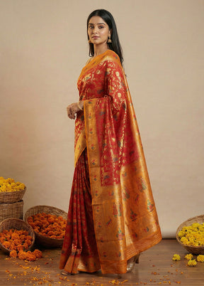 Yellow Dupion Silk Saree With Blouse Piece