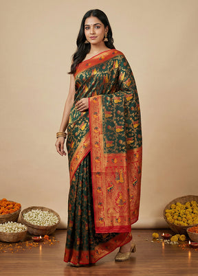Green Dupion Silk Saree With Blouse Piece