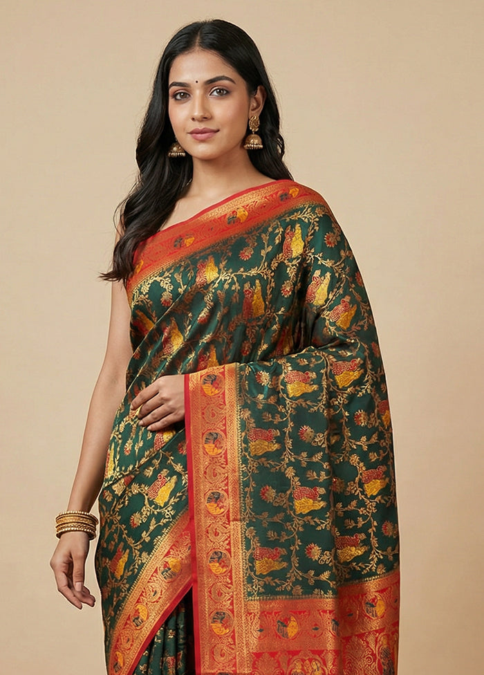 Green Dupion Silk Saree With Blouse Piece