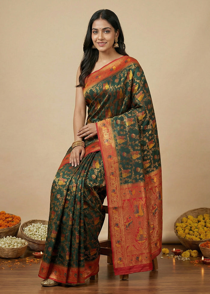 Green Dupion Silk Saree With Blouse Piece