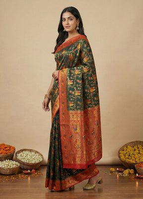 Green Dupion Silk Saree With Blouse Piece
