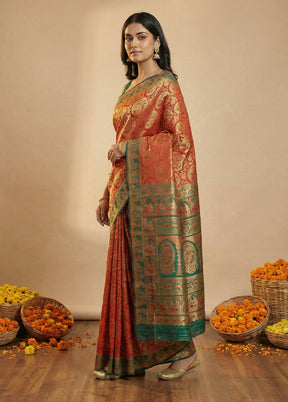 Red Baluchari Silk Saree With Blouse Piece