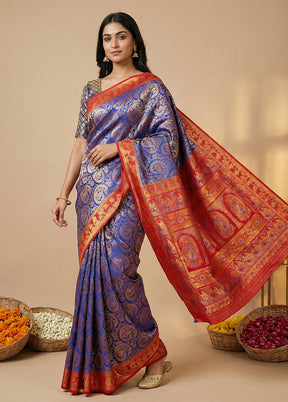 Blue Baluchari Silk Saree With Blouse Piece