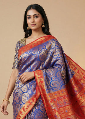 Blue Baluchari Silk Saree With Blouse Piece