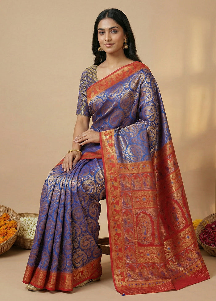 Blue Baluchari Silk Saree With Blouse Piece