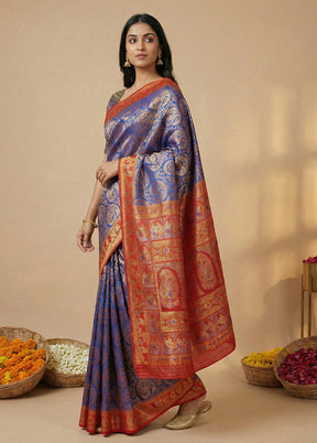 Blue Baluchari Silk Saree With Blouse Piece