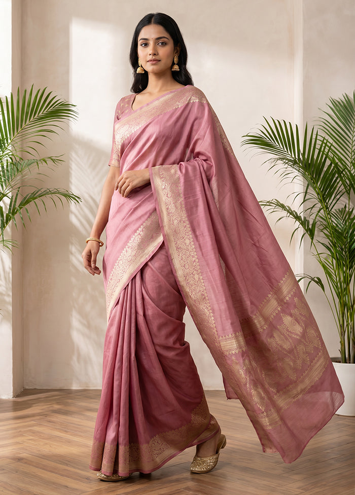 Pink Handloom Dupion Pure Silk Saree With Blouse Piece