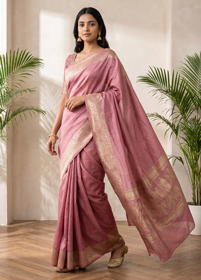 Pink Handloom Dupion Pure Silk Saree With Blouse Piece