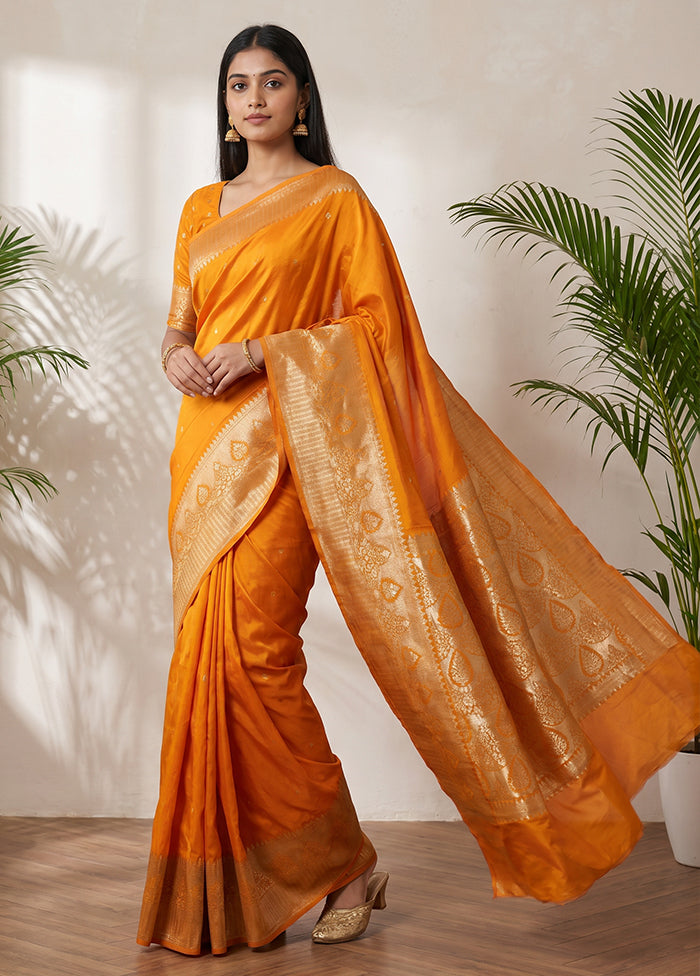 Orange Handloom Dupion Pure Silk Saree With Blouse Piece