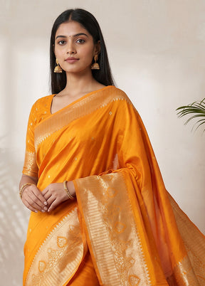 Orange Handloom Dupion Pure Silk Saree With Blouse Piece