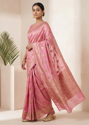 Pink Handloom Dupion Pure Silk Saree With Blouse Piece
