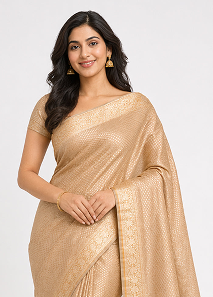 Cream Banarasi Silk Saree With Blouse Piece
