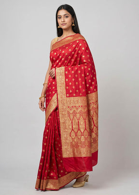 Pink Banarasi Silk Saree With Blouse Piece