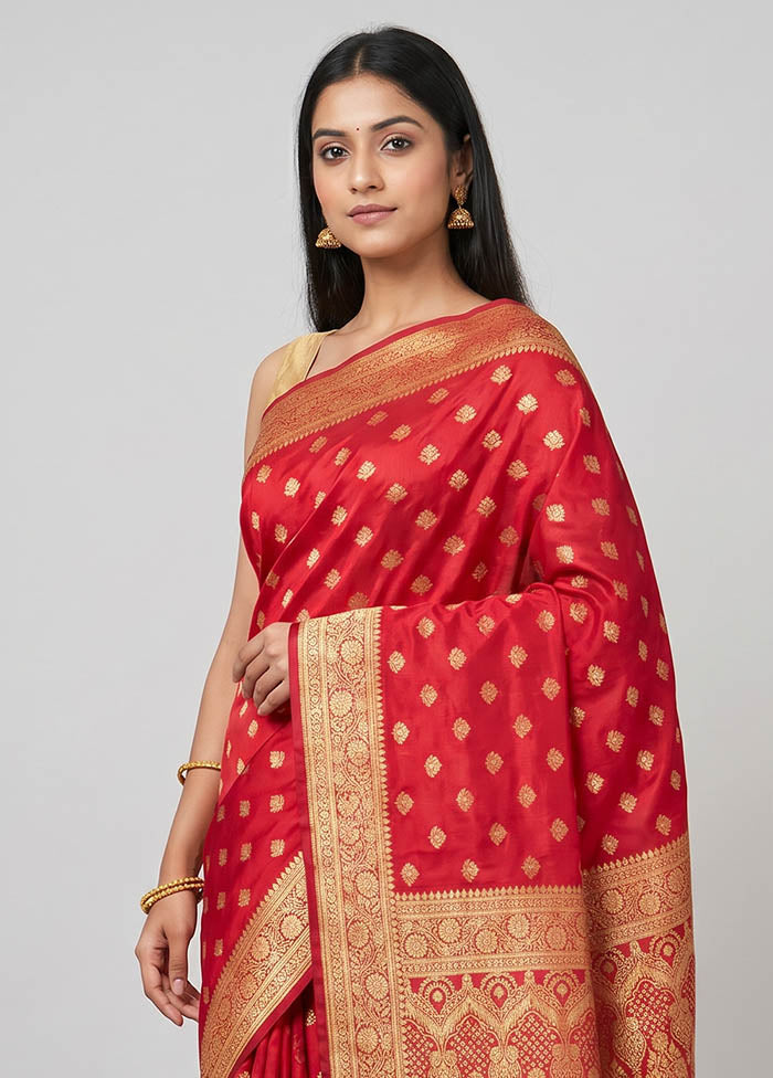 Pink Banarasi Silk Saree With Blouse Piece