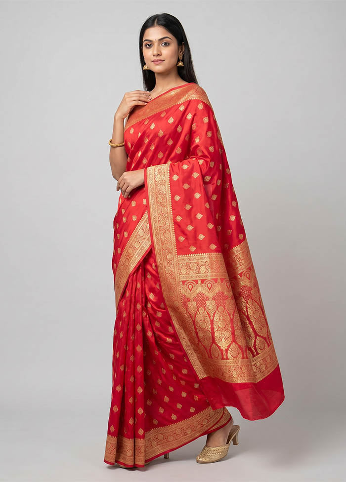 Pink Banarasi Silk Saree With Blouse Piece