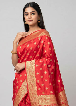 Pink Banarasi Silk Saree With Blouse Piece
