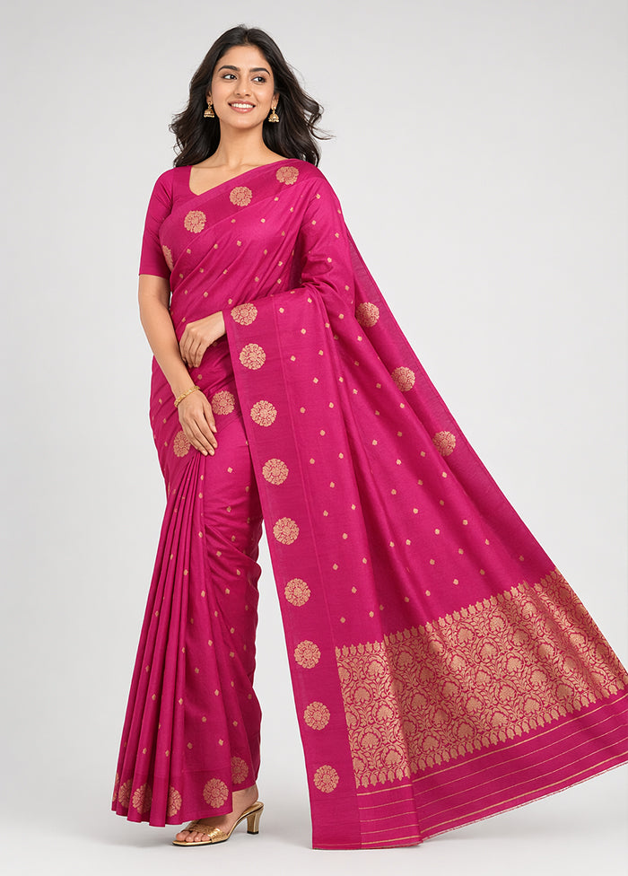 Pink Handloom Dupion Pure Silk Saree With Blouse Piece