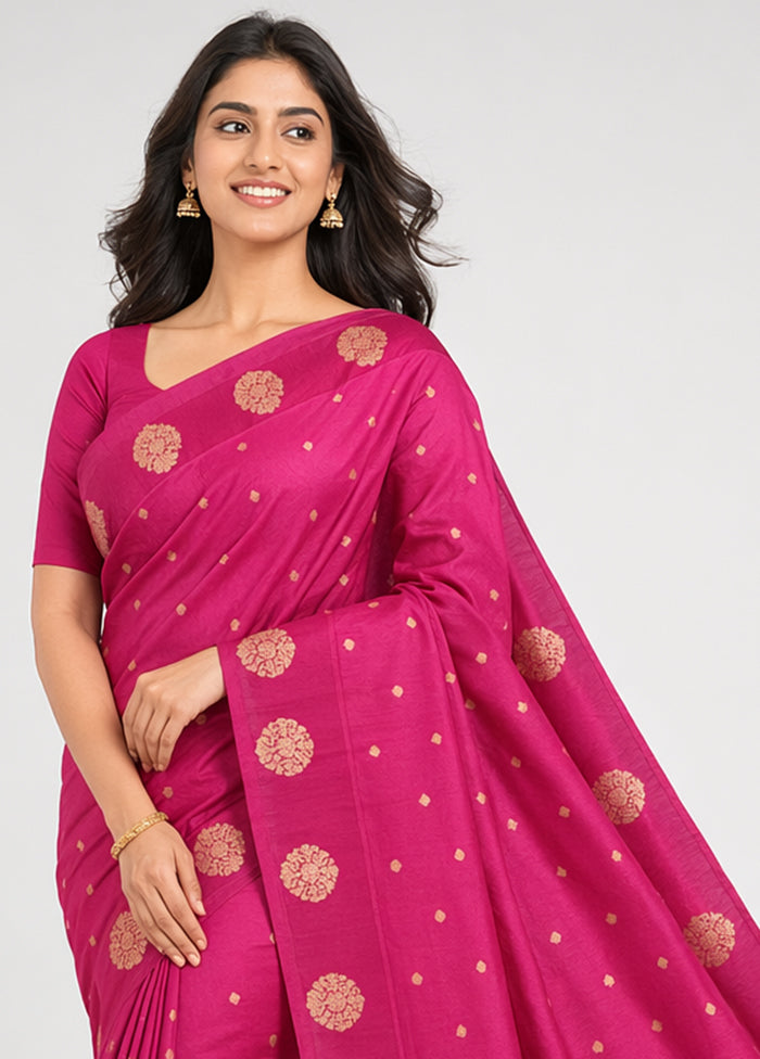 Pink Handloom Dupion Pure Silk Saree With Blouse Piece
