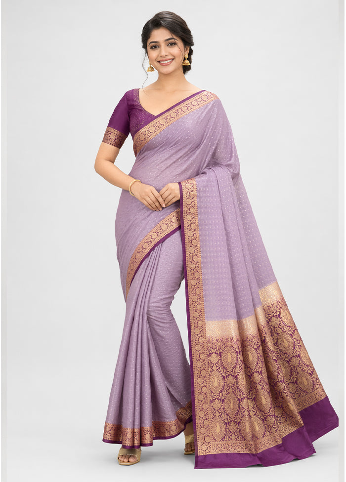 Purple Banarasi Silk Saree With Blouse Piece