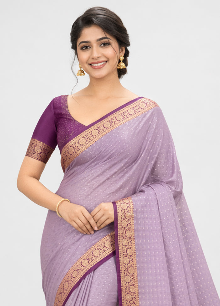 Purple Banarasi Silk Saree With Blouse Piece
