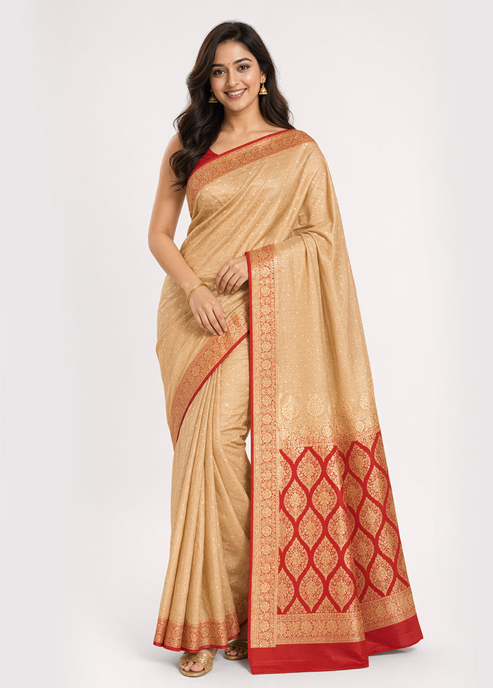 Cream Banarasi Silk Saree With Blouse Piece