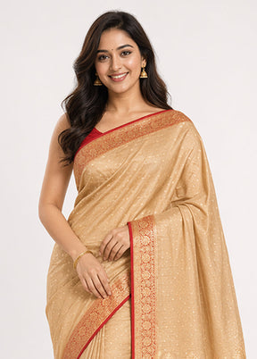 Cream Banarasi Silk Saree With Blouse Piece