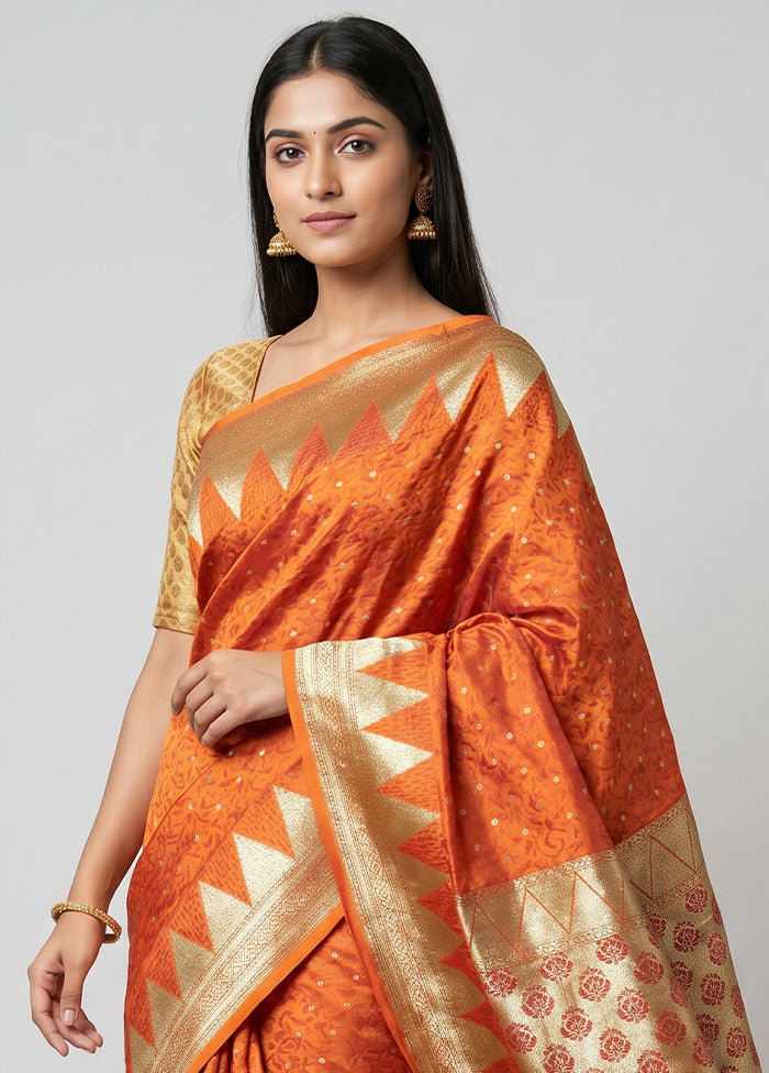 Yellow Tanchoi Silk Saree With Blouse Piece