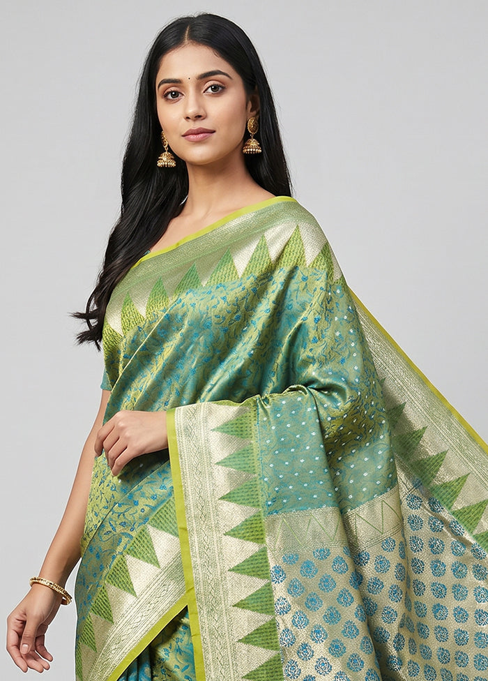Green Tanchoi Silk Saree With Blouse Piece