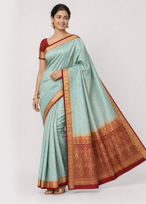 Blue Banarasi Silk Saree With Blouse Piece
