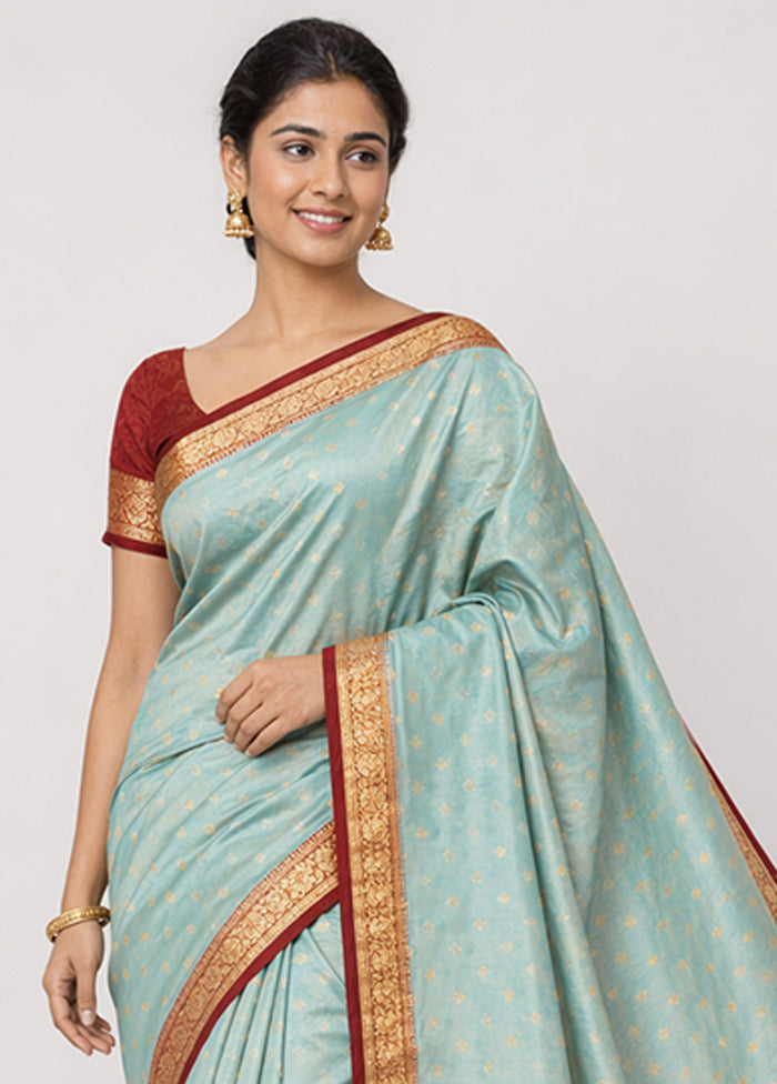 Blue Banarasi Silk Saree With Blouse Piece
