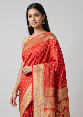 Pink Banarasi Silk Saree With Blouse Piece
