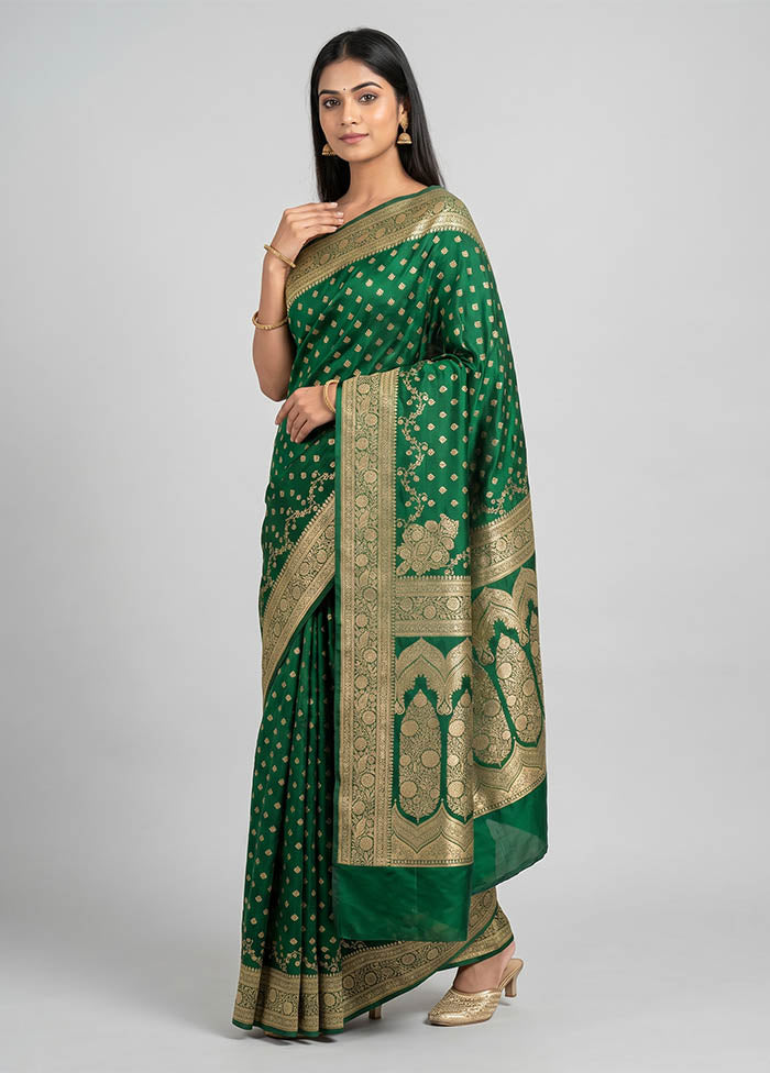 Green Banarasi Silk Saree With Blouse Piece