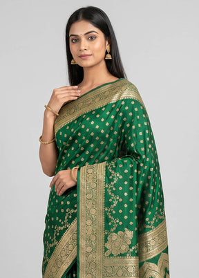 Green Banarasi Silk Saree With Blouse Piece