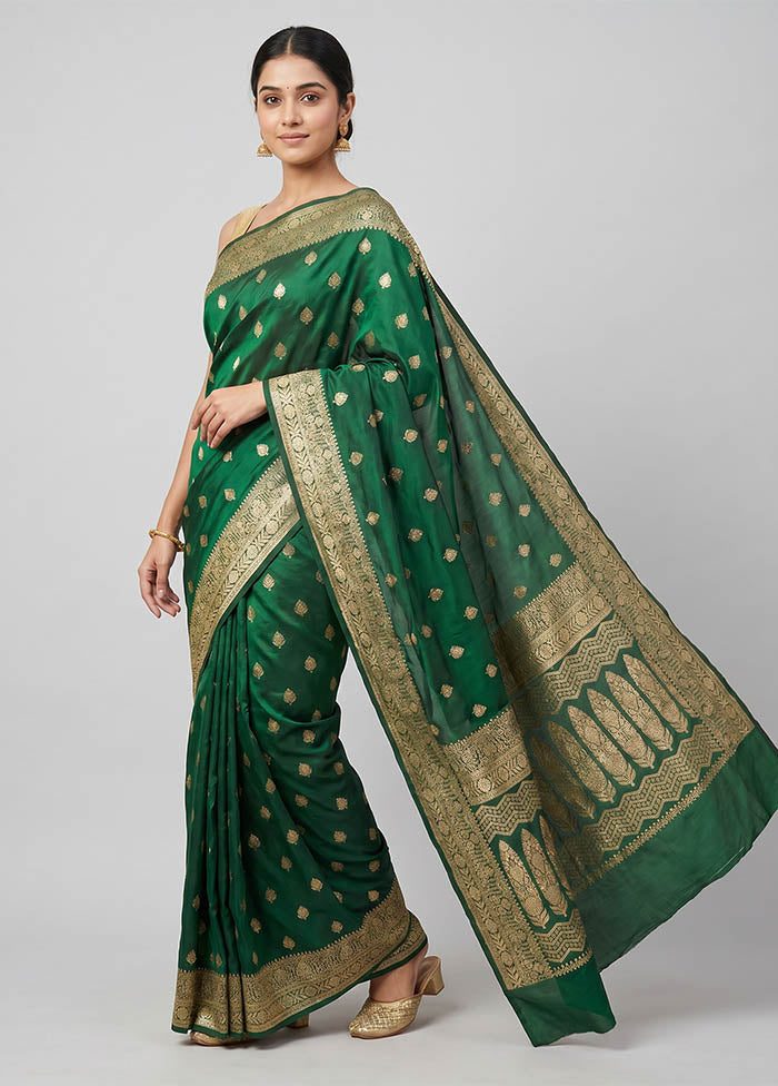 Green Banarasi Silk Saree With Blouse Piece