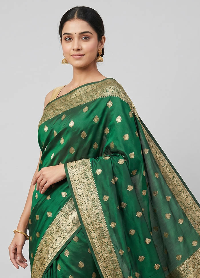 Green Banarasi Silk Saree With Blouse Piece