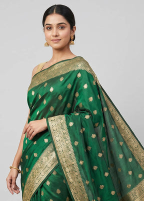 Green Banarasi Silk Saree With Blouse Piece