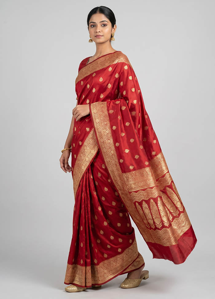 Maroon Banarasi Silk Saree With Blouse Piece