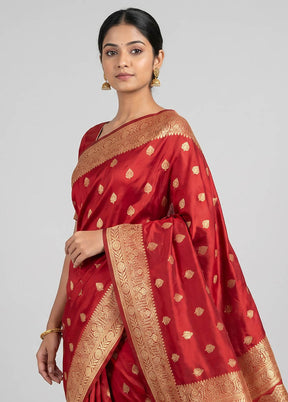 Maroon Banarasi Silk Saree With Blouse Piece