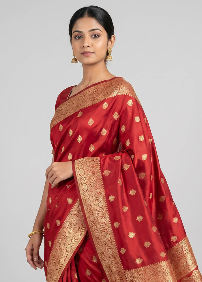 Maroon Banarasi Silk Saree With Blouse Piece