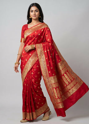 Red Banarasi Silk Saree With Blouse Piece