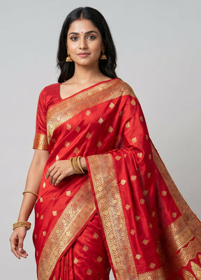 Red Banarasi Silk Saree With Blouse Piece
