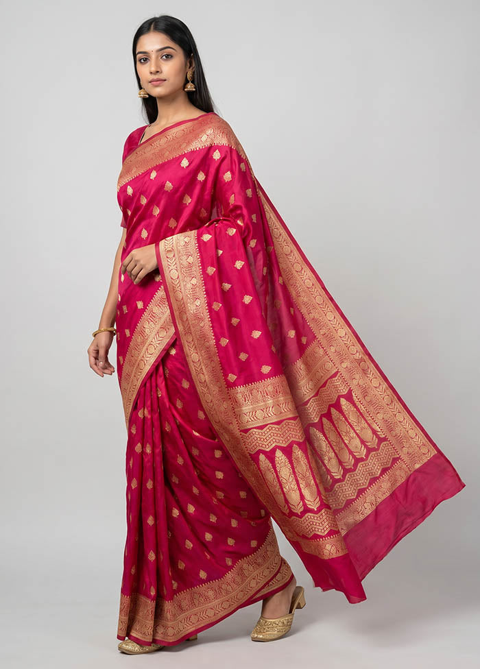 Pink Banarasi Silk Saree With Blouse Piece