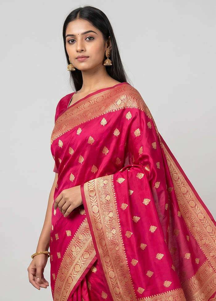 Pink Banarasi Silk Saree With Blouse Piece