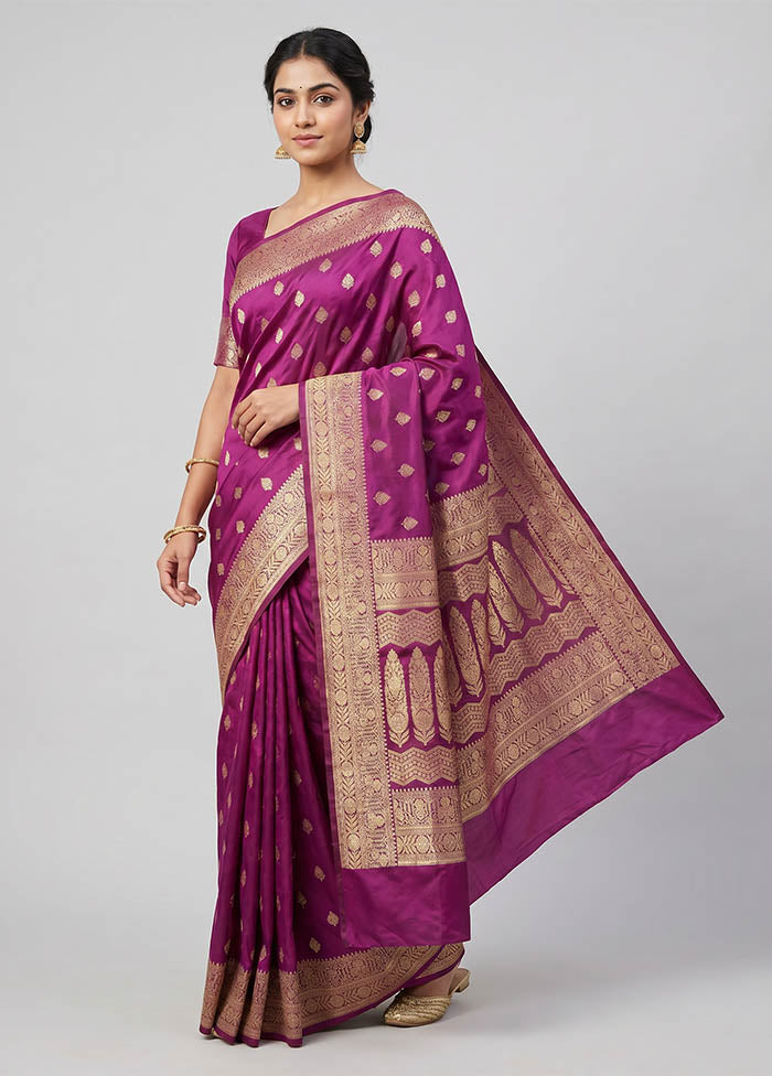 Purple Banarasi Silk Saree With Blouse Piece