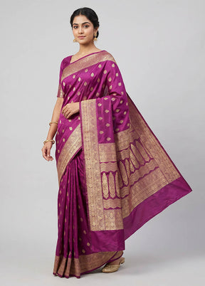 Purple Banarasi Silk Saree With Blouse Piece